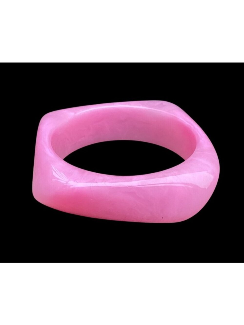 Chunky Squared Asymmetric Lucite Bangle Bracelet Subtly Marbled Barbiecore Pink - Picture 7 of 7